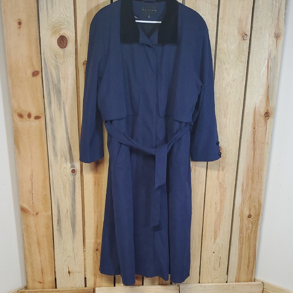 Vintage 90s Gallery Trench Coat Womens Size 12 Blue Business Office Event